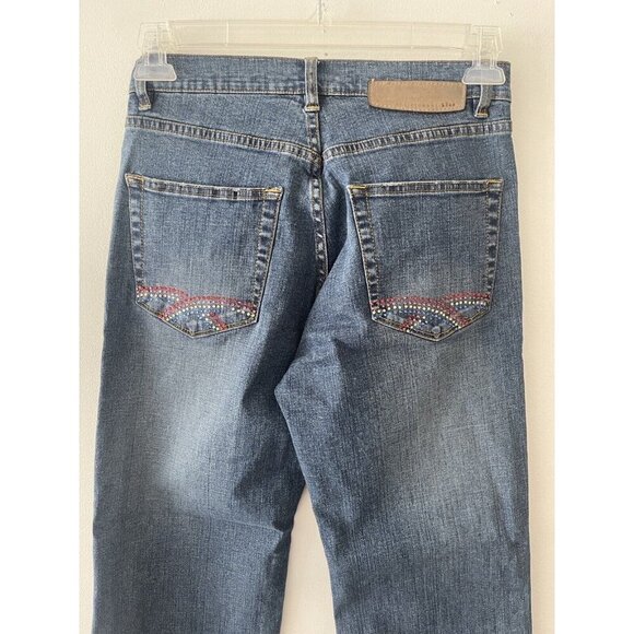 Y2K Christopher Blue Cowgirl Glam‎ Rhinestone Denim Jeans Mid-Rise Straight Leg - Picture 12 of 13